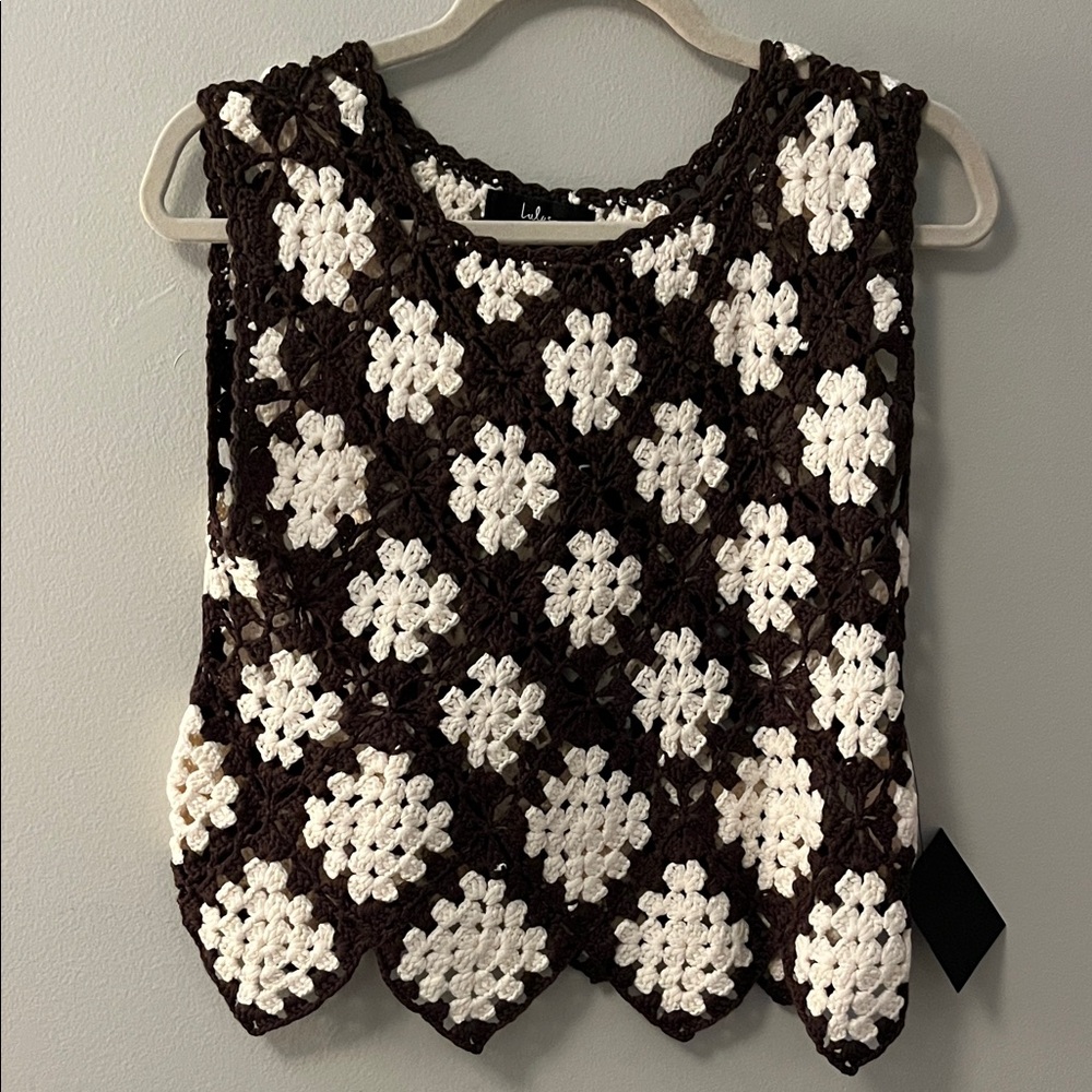 Lulu's Chocolate and Ivory Crochet Crop Top